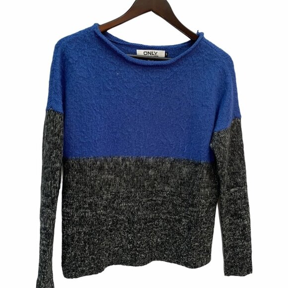 ONLY🌸OVERSIZED Boxy Fit Colour Blocked Blue/Black Knit SweaterSize S - Picture 2 of 7